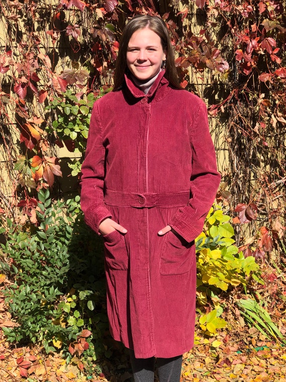 Vintage Burgundy Long Corduroy Trench - Large-12