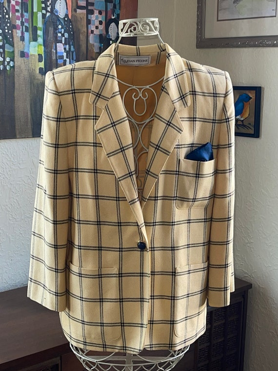 Vintage 1990’s Yellow & Navy Evan Picone Plaid Bla