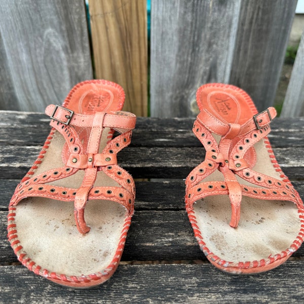 Vintage Boho Clarke Artison Slide Leather Sandal Heels - 7.5/8