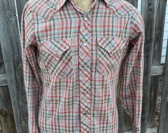 Vintage Rockmount Red & White Pearl Snap Western Shirt - Large