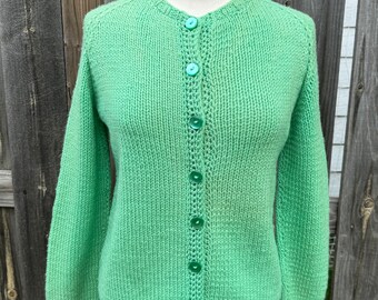 Vintage One-Of-A-Kind Knit Mint Green Cardigan - M/L