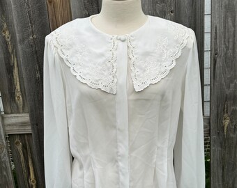 Vintage 1990’s Nicola  Large Collar Blouse w/ Shoulder Pads - Large 12