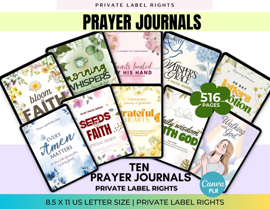 PLR Prayer Journal Bundle 10 Editable Canva Christian Bible Study ...
