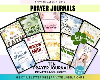 PLR Prayer Journal Bundle 10 Editable Canva Christian Bible Study Journals Bible Verse Scripture, Faith, Gratitude Planner, Commercial Use