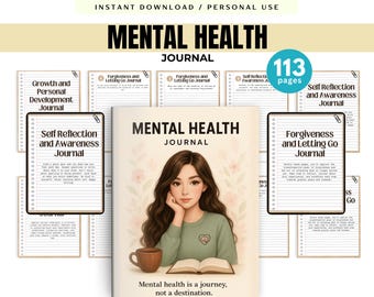 Mental health journal bundle printable, Digital Mental health planner, Wellness workbook, Anxiety management, Self care tracker PDF Download