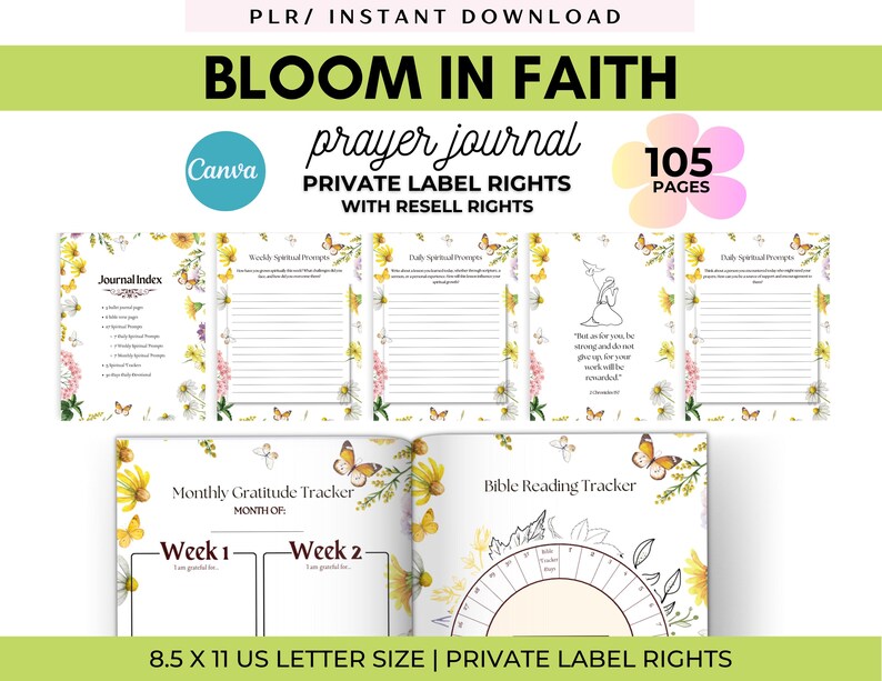 PLR Prayer Journal: Printable Christian Bible Study, Editable Canva ...