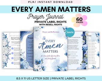 PLR Christian Prayer Journal: Bible Study, Scripture Prompts (Canva Editable, Printable PDF)