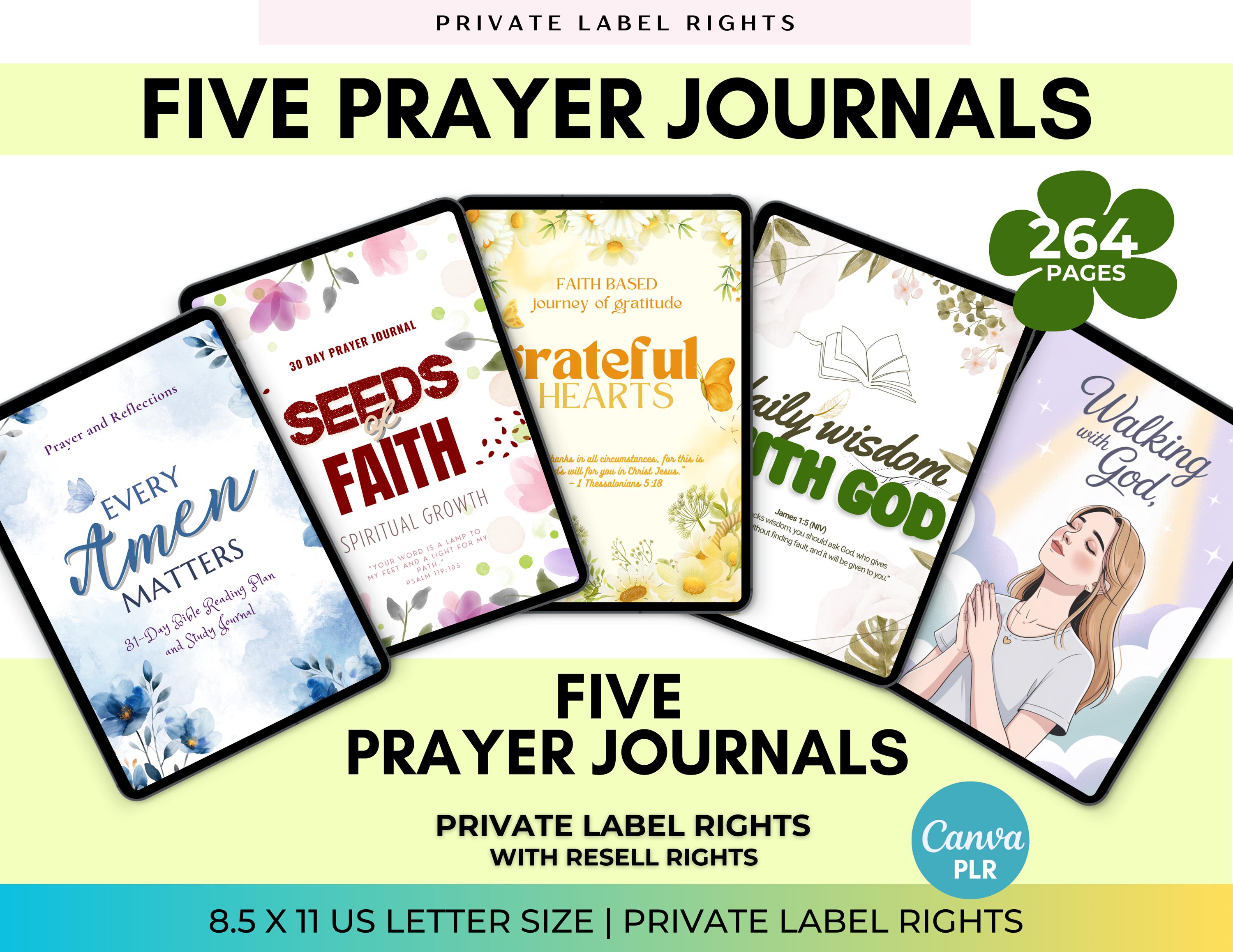 PLR Prayer Journal Bundle 5 Printable Editable Canva Christian Bible ...