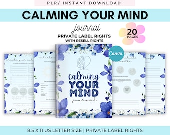 PLR Calming Mind Workbook: Self-Care Journal Canva Template (MRR)