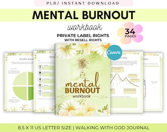 PLR Mental Burnout Workbook: Editable Wellness Journal & Stress Relief (Commercial Use, Printable PDF)