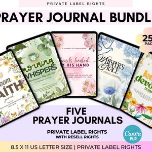 May include: A bundle of five prayer journals with floral and inspirational designs. The journals include titles such as "Bloom of Faith" and "Morning Whispers." The bundle includes 252 pages and is 8.5 x 11 inches in size.