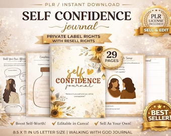May include: A self-confidence journal with a floral design, featuring sunflowers and the text "Self Confidence Journal." The journal includes 29 pages and is available for private label rights with resell rights. The journal is 8.5 x 11 inches.