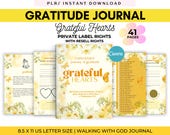 PLR Grateful Hearts 30-Day Journal: Printable Gratitude Template (Commercial Use, Editable Canva Template, PDF)