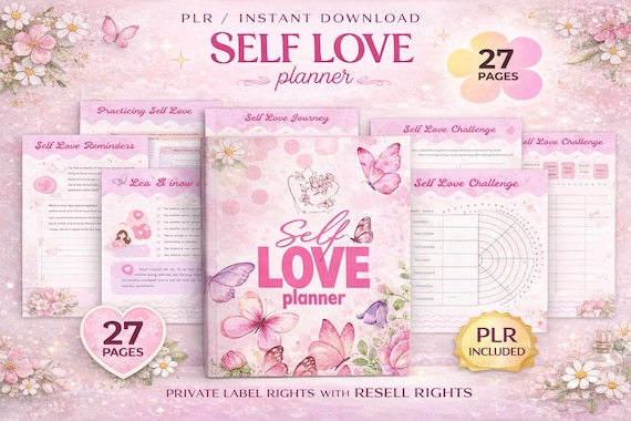 PLR Self-Love Journal for Commercial Use, Printable and Editable Template, Self Care Journal, Self-Love Planner, Self-Love Workbook