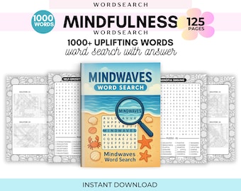 Sopa de letras de atención plena, actividad para calmar la mente, hoja de trabajo para aliviar la ansiedad, fomento de la atención plena, afirmación positiva, crecimiento personal, PDF