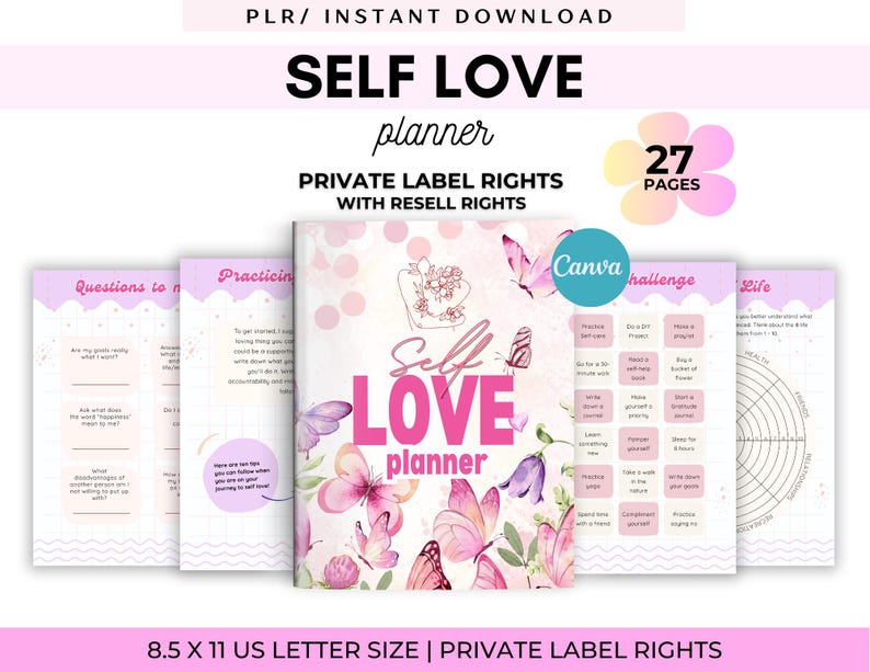 PLR Selbstliebe-Journal für kommerzielle Nutzung, druckbare und bearbeitbare Vorlage, Selbstfürsorge-Journal, Selbstliebe-Planer, Selbstliebe-Arbeitsbuch Bild 2