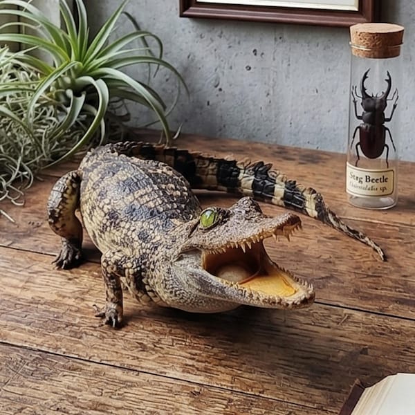 Ejemplar auténtico de caimán, pieza de colección curiosa, decoración para el escritorio de la oficina en casa, regalo para coleccionistas naturalistas.