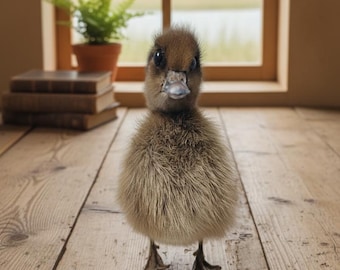 Real Taxidermy Gray Mallard Duckling | 8" Large Juvenile Bird | Rustic Farmhouse Decor | Natural Wild Type Specimen | Cottagecore Art