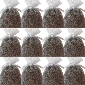 French Lavender Filled White organza drawstring Sachets - 12 Pack