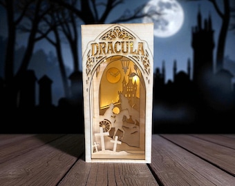 Kit de rincón de lectura Drácula: Estantería de castillo gótico con luces LED