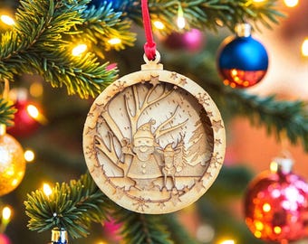 Bola de Navidad de madera personalizada: Papá Noel y Rodolfo, la primera Navidad del bebé