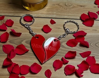 Llavero personalizado de corazón partido: llaveros acrílicos grabados para parejas