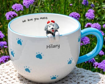 Personalized Pet Mug, Custom Coffee Cup with 3D Dog, Pet Idea Handmade Coffee Mug, Cute Dog Cappuccino Mug, Peekaboo Mug, Gift for Pet Owner
