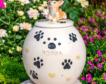 Personalized Pet Urn for Dog, Handmade Pet Urn with 3D Dog/Cat Figure, Custom Ceramic Jar for Dog/Cat Ahes, Pet Ashes Box, Pet Memorial Gift