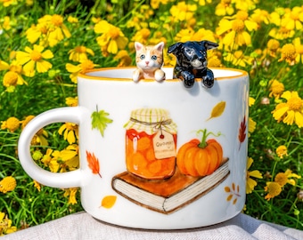 Custom 3D Pet Mug, Handmade Ceramic Coffee Cup with Dog/Cat Figure, Personalized Coffee Mug for Pet Lovers, Pet Memorial Gift, Peekaboo Mug