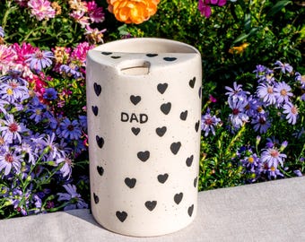 Red Heart Travel Mug - Handmade Ceramic Tumbler with Lid, Travel Coffee Cup, Pottery Sippy Mug, Father's Day Gift