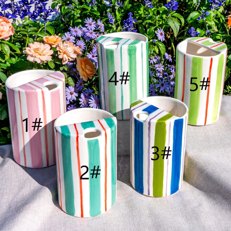 Custom Striped Travel Mug, Handmade Ceramic Travel Cup with Lid, Striped To Go Mug, Sippy Mug for Dad, Father's Day Gift, Graduation Gift image 2