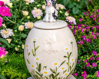 Custom Ceramic Pet Urn - Handmade Memorial Urn with Dog/Cat Figurine, Pet Loss Gift