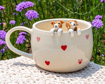 Personalized Pet Mug, Custom Coffee Mug with 3D Pet, Handmade Ceramic Peekaboo Mug, Hidden Animal Coffee Cup Cute Dog Mug Gift For Dog Owner