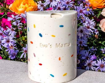 Colorful Spots Ceramic Travel Mug - Handmade Pottery Tumbler with Lid, Custom To Go Cup, Coffee Cup, Graduation Gift, Gift for Mom