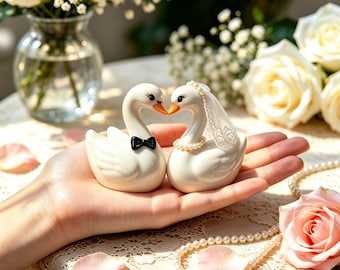 Irish Dresden Porcelain Lace Loving Swans Figurine, Vintage Swan