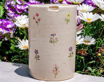 Ceramic Floral Travel Mug, Hand-Painted Flowers Pottery Tumbler with Lid, To Go Mug, Ice Coffee Cup, Graduation Gift, Unique Gift for Her