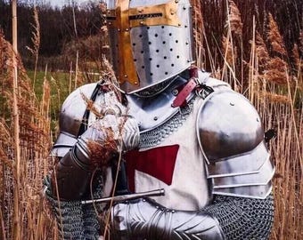 Medieval Knight Templar Armor Costume | Crusader Chainmail & Helmet Set | LARP, Cosplay, Renaissance Fair Reenactment Outfit