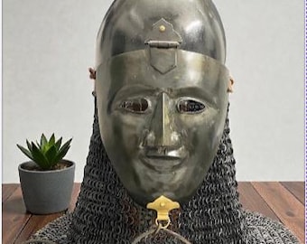 Medieval Knight Helmet with Chainmail | Full Face Armor Mask | Collectible Replica for Display & Cosplay"