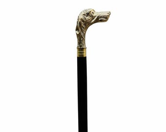 Solid New Brass Dog Design Handle Victorian Leather And Wood Walking Stick Cane