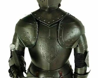 Black Medieval Knight Armor Suit | Full Body Steel Armor | Gothic Crusader Templar Armor | LARP cosplay costume