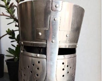 Medieval Knight Templar Helmet | Crusader Great Helmet | Handmade Steel Armor | LARP re-enactment cosplay.