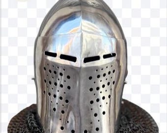 Medieval Knight Helmet with Chainmail Aventail, Steel Crusader Helmet, Wearable Armor Helmet, LARP Cosplay Costume, Renaissance Decor Gift
