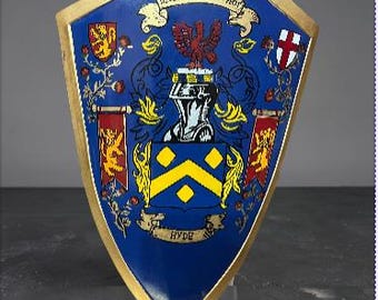 Medieval Lion Crest Shield - Blue and Gold Decorative Knight Shield for Display or Cosplay"