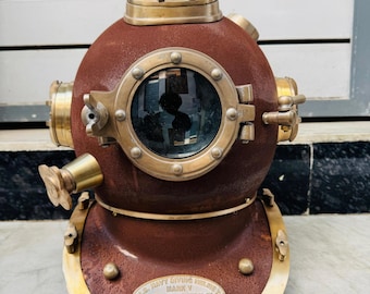 Vintage aluminum US Navy Mark V Diving Helmet – Nautical Maritime Collectible Décor