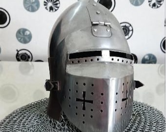 Medieval Crusader Helmet with Chainmail | Handmade Steel Knight Armor | LARP & Cosplay Helmet