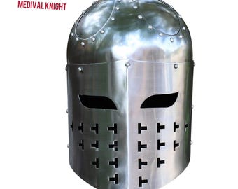 Medieval Knight Crusader Helmet | Handmade Steel Armor Helmet | Collectible Cosplay LARP Knight Helmet"
