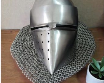 Medieval Knight Helmet | Handmade Steel Armor Helmet | Gothic Visor Helmet | LARP SCA re-enactment costume.