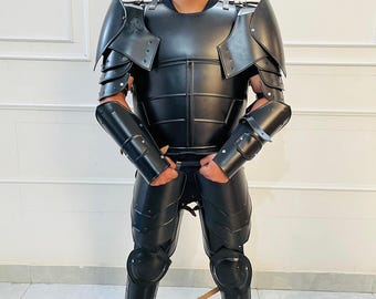 Medieval Knight Black Full Suit of Armor – Handmade Steel Body Armor for Cosplay, LARP, Reenactment & Collectors"