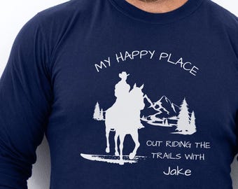 Camiseta de equitación personalizada de manga larga con el nombre de tu caballo. Camiseta de equitación personalizada.