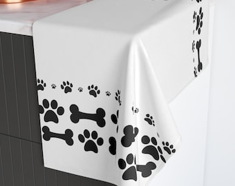 Dog Paw Towel Bone Border Black White Pet Hand Towel Kitchen Bath Absorbent Paw Print Towel Dog Owner Gift Puppy Fan Canine Theme Bathroom